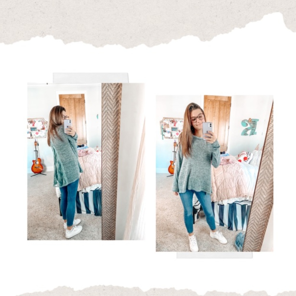 Green lace long sleeve top